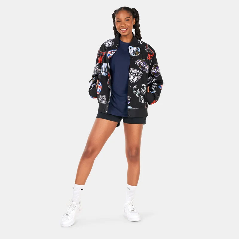 NEW ERA Allover Print NBA Logo Bomber Jacket