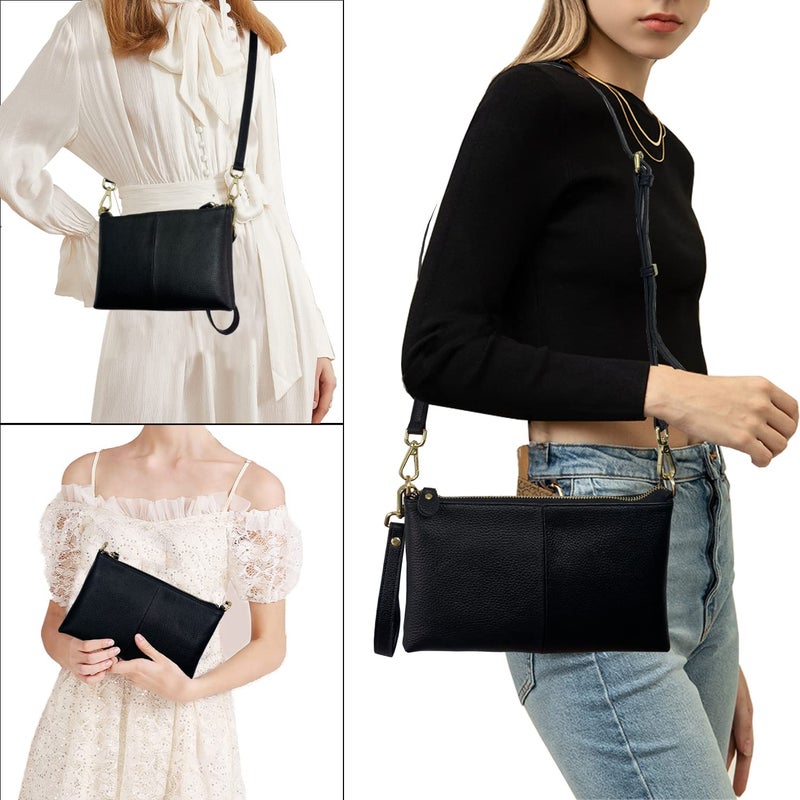 Beurlike Leather Wristlet Wallet Clutch Purses For Women Small Crossbody Phone Bags (Black) - Image 2