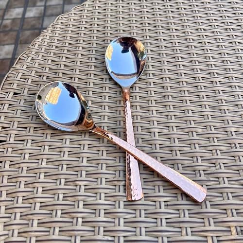 Rustic Relics Stainless Steel And Copper Made Serving Spoon Set Metal Kitchen Dining And Cutlery | Steel And Copper Metalic Finish | A Touch of Elegance to Your Dining And Serving (Pack of 2) ,21 Cm - Image 2