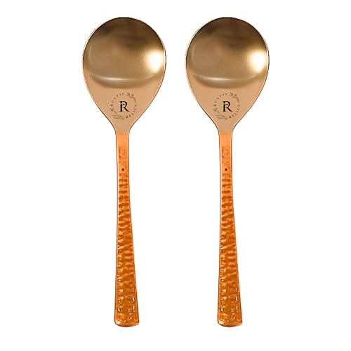 Rustic Relics Stainless Steel And Copper Made Serving Spoon Set Metal Kitchen Dining And Cutlery | Steel And Copper Metalic Finish | A Touch of Elegance to Your Dining And Serving (Pack of 2) ,21 Cm - Image 1