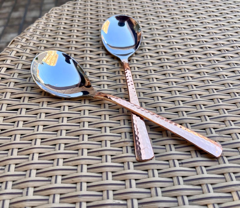 Rustic Relics Stainless Steel And Copper Made Serving Spoon Set Metal Kitchen Dining And Cutlery | Steel And Copper Metalic Finish | A Touch of Elegance to Your Dining And Serving (Pack of 2) ,21 Cm - Image 4