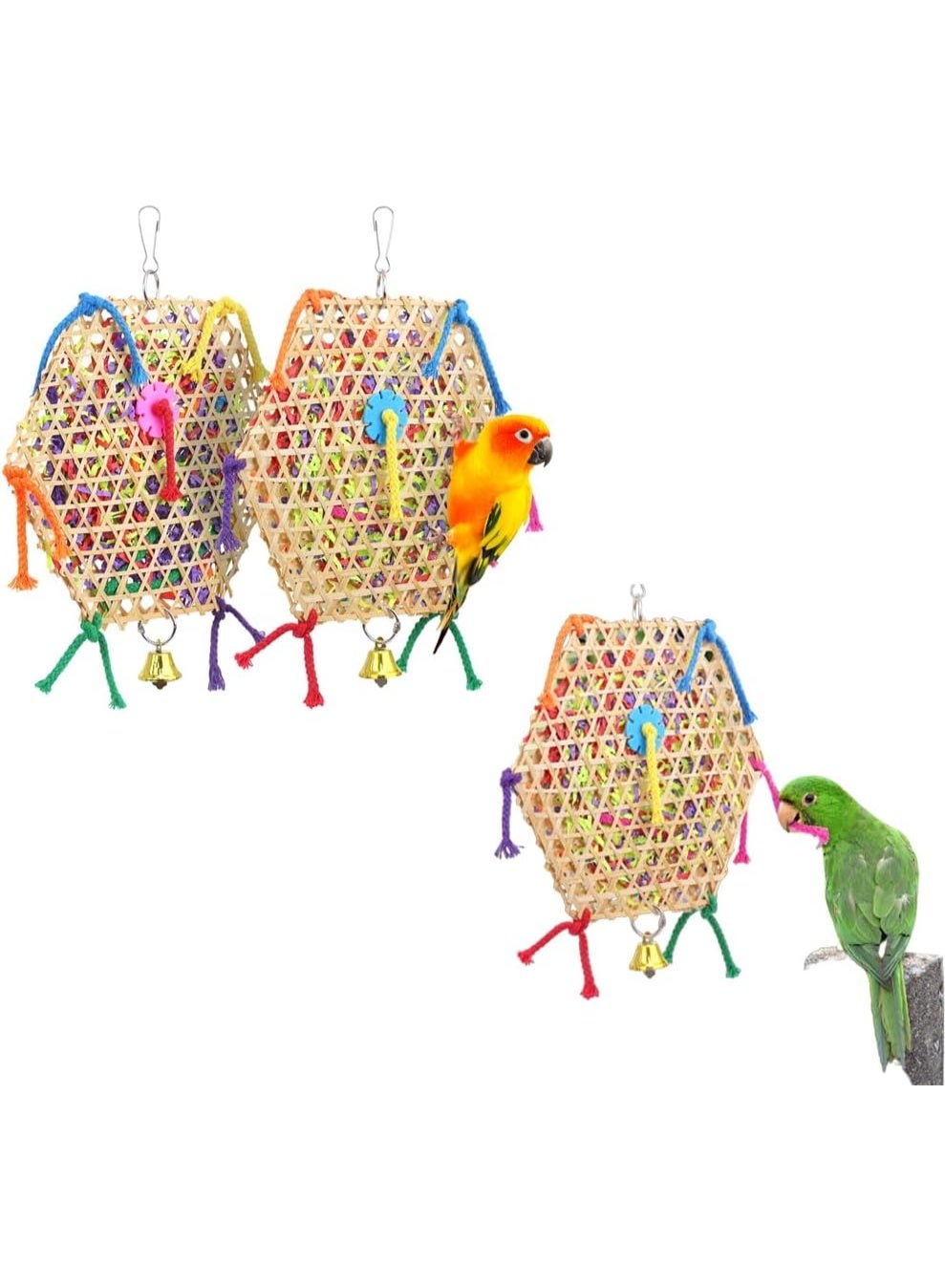 Azonee Bird Parrot Toys, 2 Pack Hanging Foraging Shredder Toy, Seagrass Wall Toy for Small & Medium Birds - Conure, Cockatiel, Parrotlet, Lovebird, Budgie