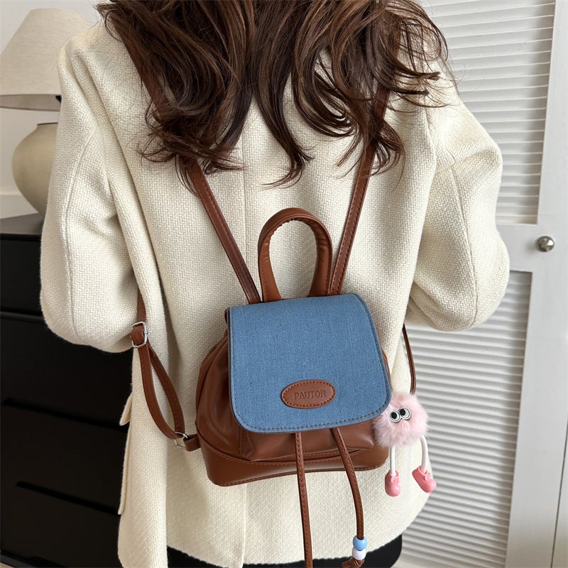 2023 New Retro Cute Denim Girl Backpack Ins Student Small Backpack Niche Schoolbag Travel Bag - Image 3