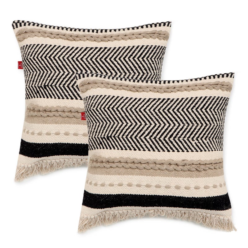 REDEARTH  Handmade Boho Throw Pillow Covers  Bohemian Chic Farmhouse Style  Accent Woven Indoor and Outdoor Pillow Cushion Cases for Couch Bed Chair Sofa Bench  Set of 218x18  Natural