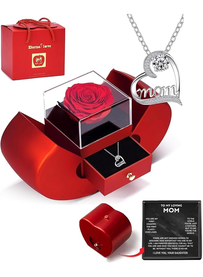 The Bros Preserved Rose with Love You Mom and Greeting Card, Forever Rose Gifts for Mother's Day, Mom's Birthday, Anniversary, Thanksgiving for Her, Mom, Wife, Grandma - Image 1