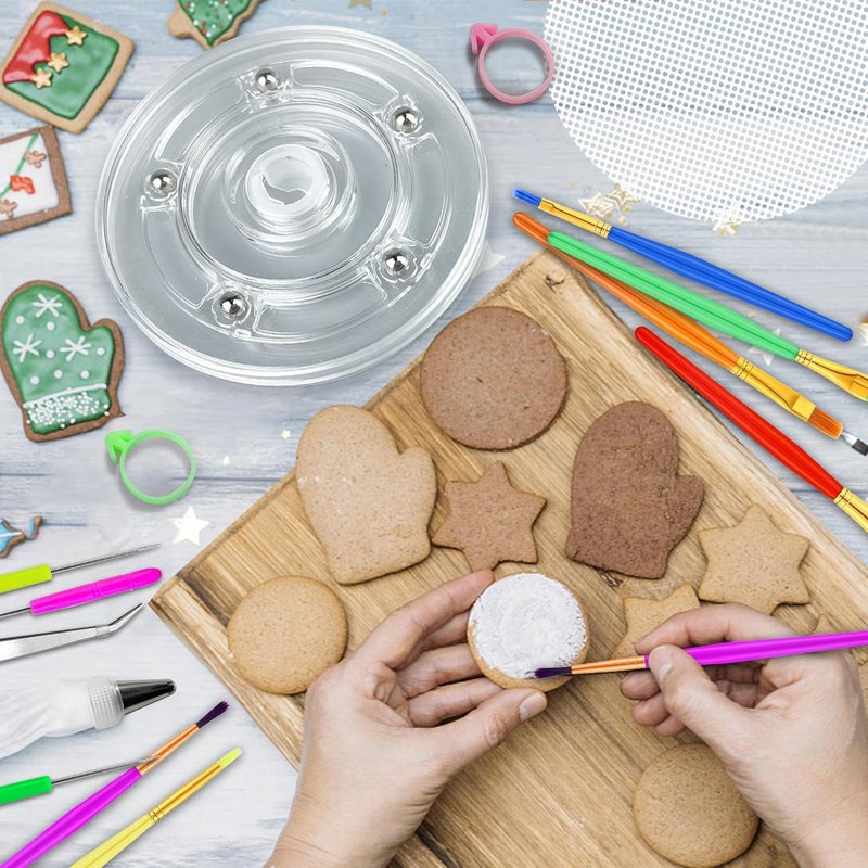 TOSPARTY 56 PCS Cookie Decorating Kit Supplies Including Acrylic Turntable Decoration Brushes Scribe Needle Piping Bags Icing Tips for Cookie Cupcake Cake Decorations - Image 5