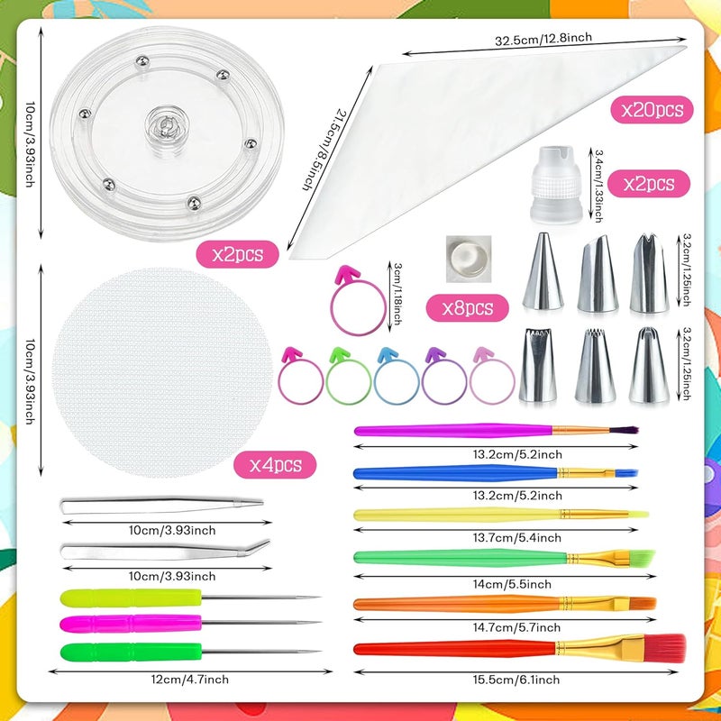TOSPARTY 56 PCS Cookie Decorating Kit Supplies Including Acrylic Turntable Decoration Brushes Scribe Needle Piping Bags Icing Tips for Cookie Cupcake Cake Decorations - Image 2