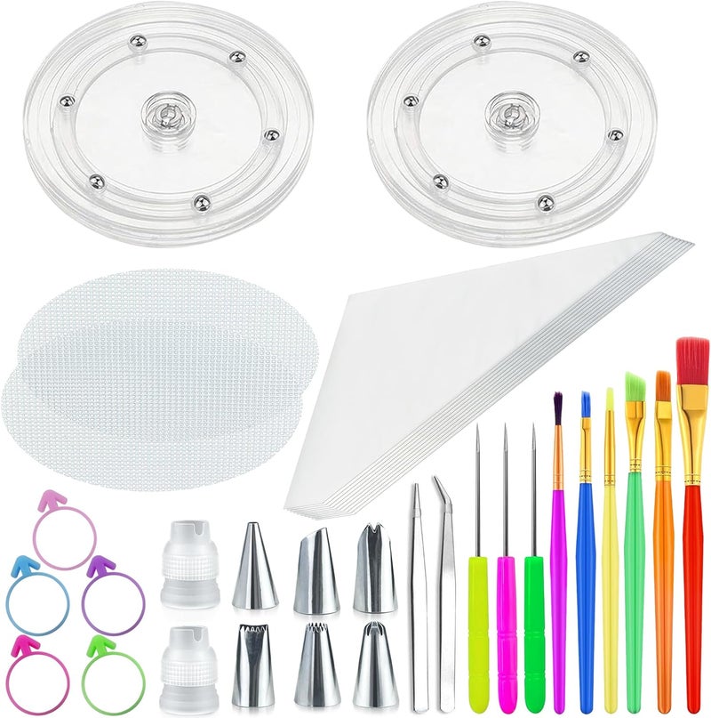 TOSPARTY 56 PCS Cookie Decorating Kit Supplies Including Acrylic Turntable Decoration Brushes Scribe Needle Piping Bags Icing Tips for Cookie Cupcake Cake Decorations - Image 1
