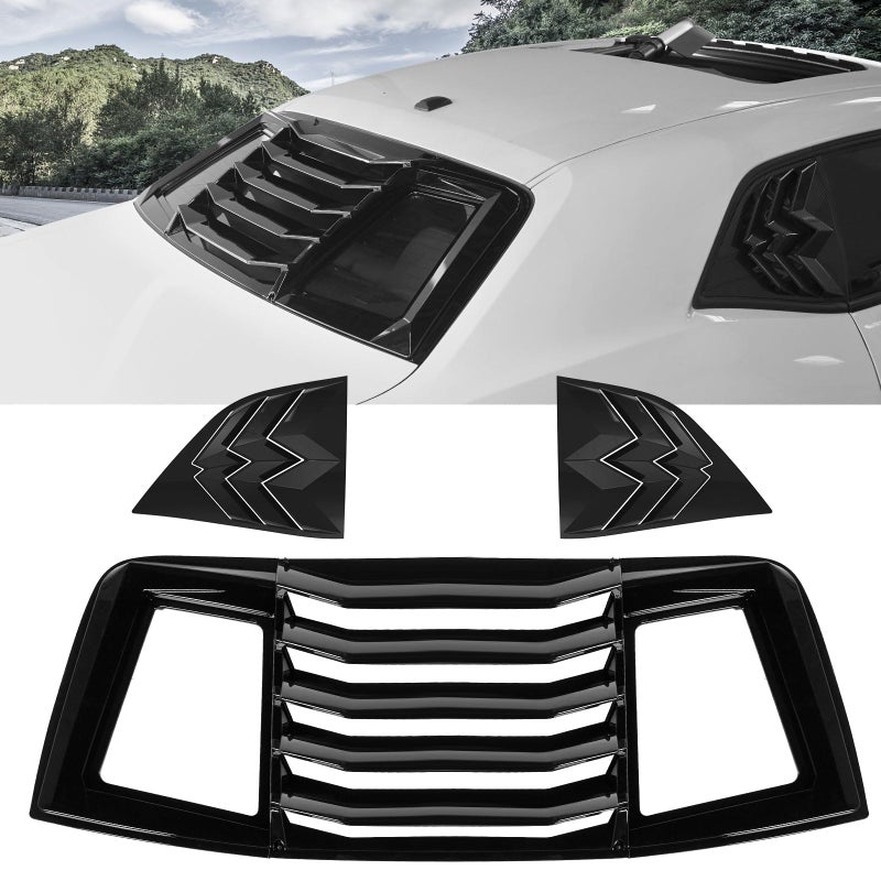 LitMiRaCle Rear Side Window Louvers Windshield Sunshade Wind Shutter Window Cover Set Fits for Dodge Challenger 20082021 ABS Bright Black 3PCS