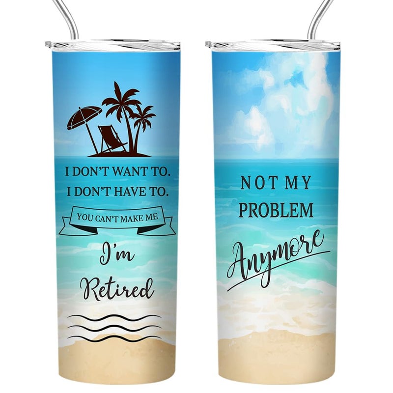 Fatbaby Retirement Gifts for Women,Happy Retirement Travel Tumbler Cup,Retired Gifts for Women Coworker,Vacuum Insulated Stainless Steel Skinny Tumbler With Lid and Straw 20oz - Image 1