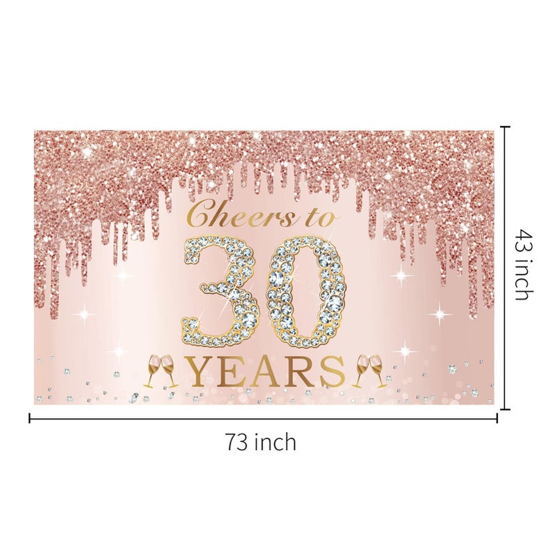 Excelloon 30th Birthday Decorations Cheers to 30 Years Banner, Pink Rose Gold Happy Birthday Backdrop Sign Party Supplies for Women Her, Thirty Birthday Poster Background Photo Booth Props Decor - Image 2