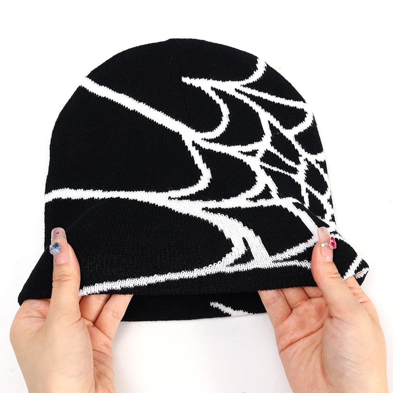 YUERFEILA Women Graphic Beanie Skull Hat MEA Culpa Y2K Knitted Beanie Warm Winter Hat for Gifts (Acrylic, Spider-Black & White) - Image 4