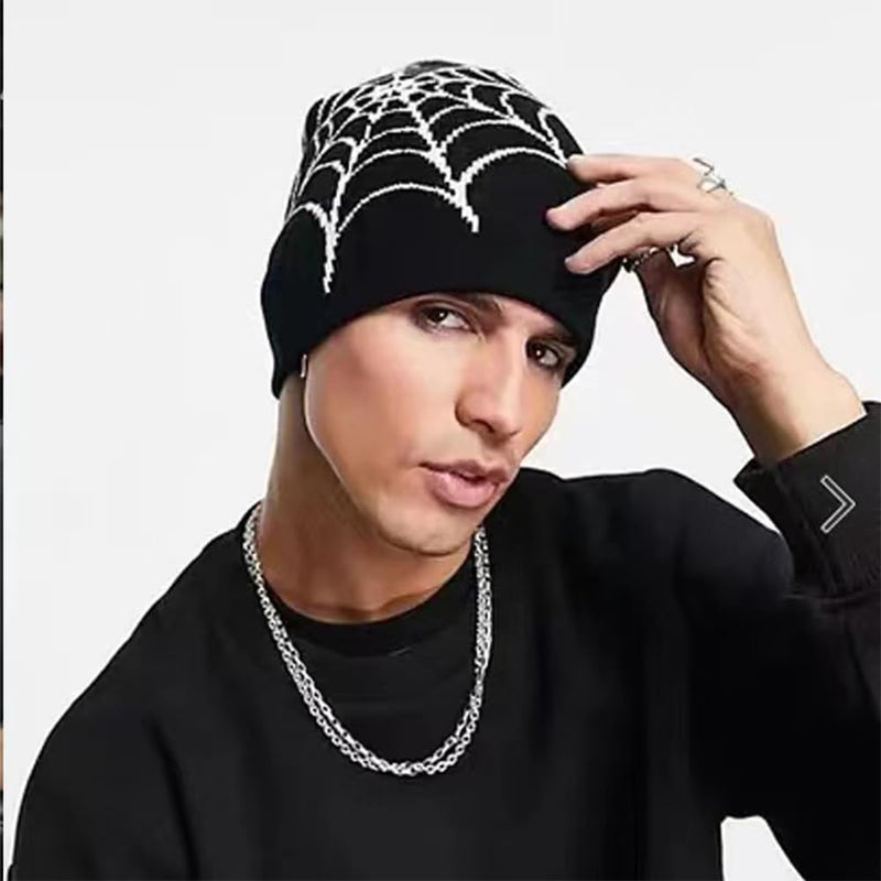 YUERFEILA Women Graphic Beanie Skull Hat MEA Culpa Y2K Knitted Beanie Warm Winter Hat for Gifts (Acrylic, Spider-Black & White) - Image 3