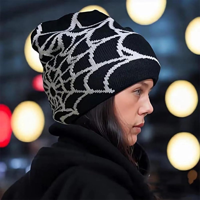 YUERFEILA Women Graphic Beanie Skull Hat MEA Culpa Y2K Knitted Beanie Warm Winter Hat for Gifts (Acrylic, Spider-Black & White) - Image 2