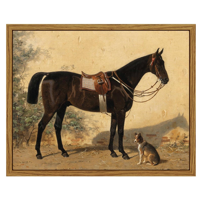 ARPEOTCY Framed Canvas Horse Wall Art, Horse and Dog Art Print for Home Decor, Rustic Farmhouse Country Shelf Wall Decor for Living Room, Bedroom, Bathroom, Office Aesthetic, 8x10 inch - Image 1