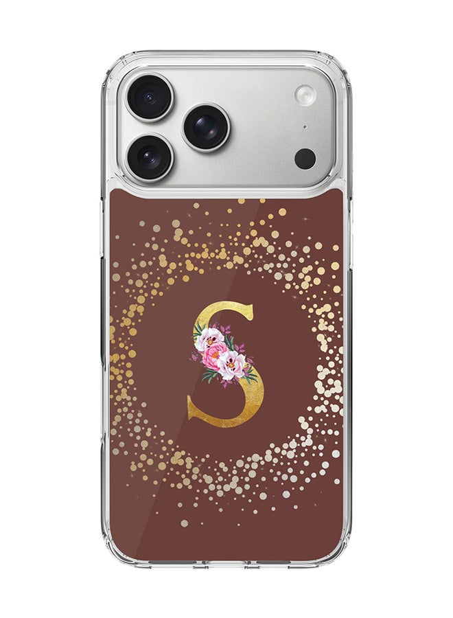 Stylizedd Classic Clear MagSafe Case for iPhone 17 Pro Max , Hybrid Soft Case Flexible Edges Anti Drop TPU PC Gel Thin Transparent Cover [ Designed for iPhone 17 Pro Max ] - Custom Monogram Initial Letter Floral Pattern Alphabet - S  (Brown )