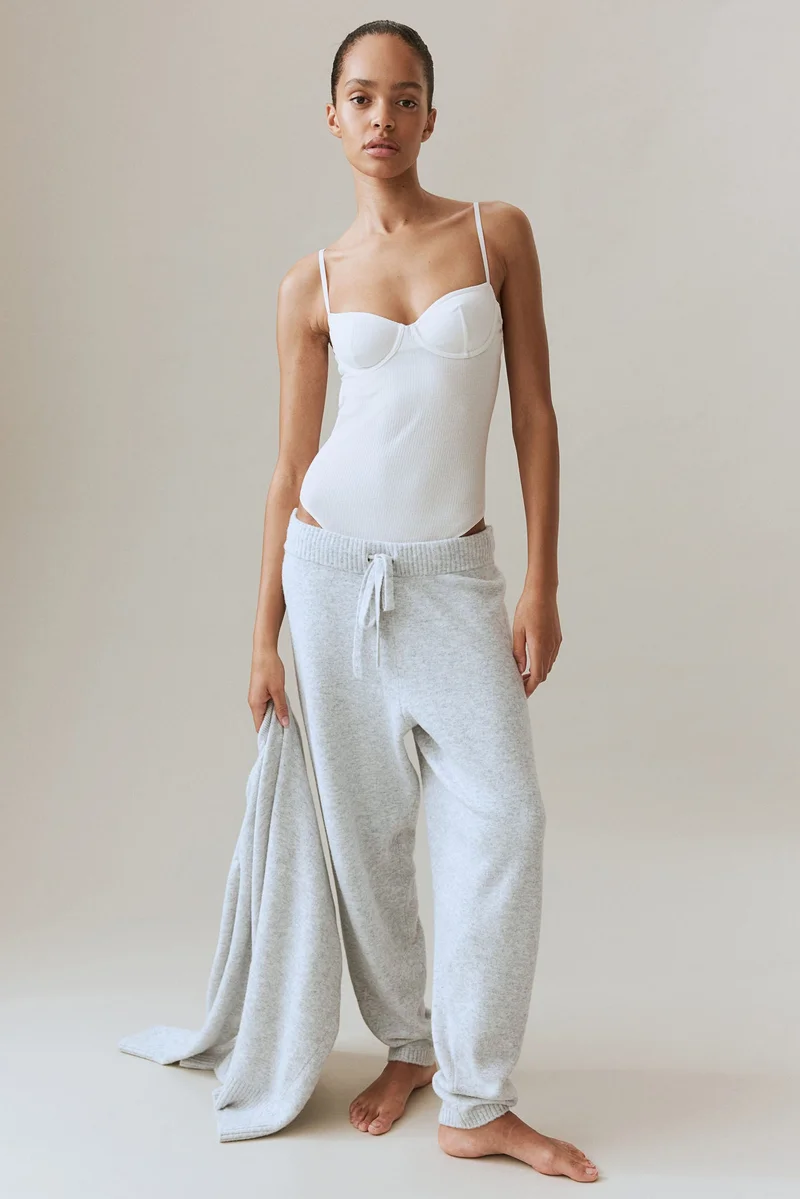 H&M Grey Dusty Light Fine-knit joggers for Women | Best Price UAE