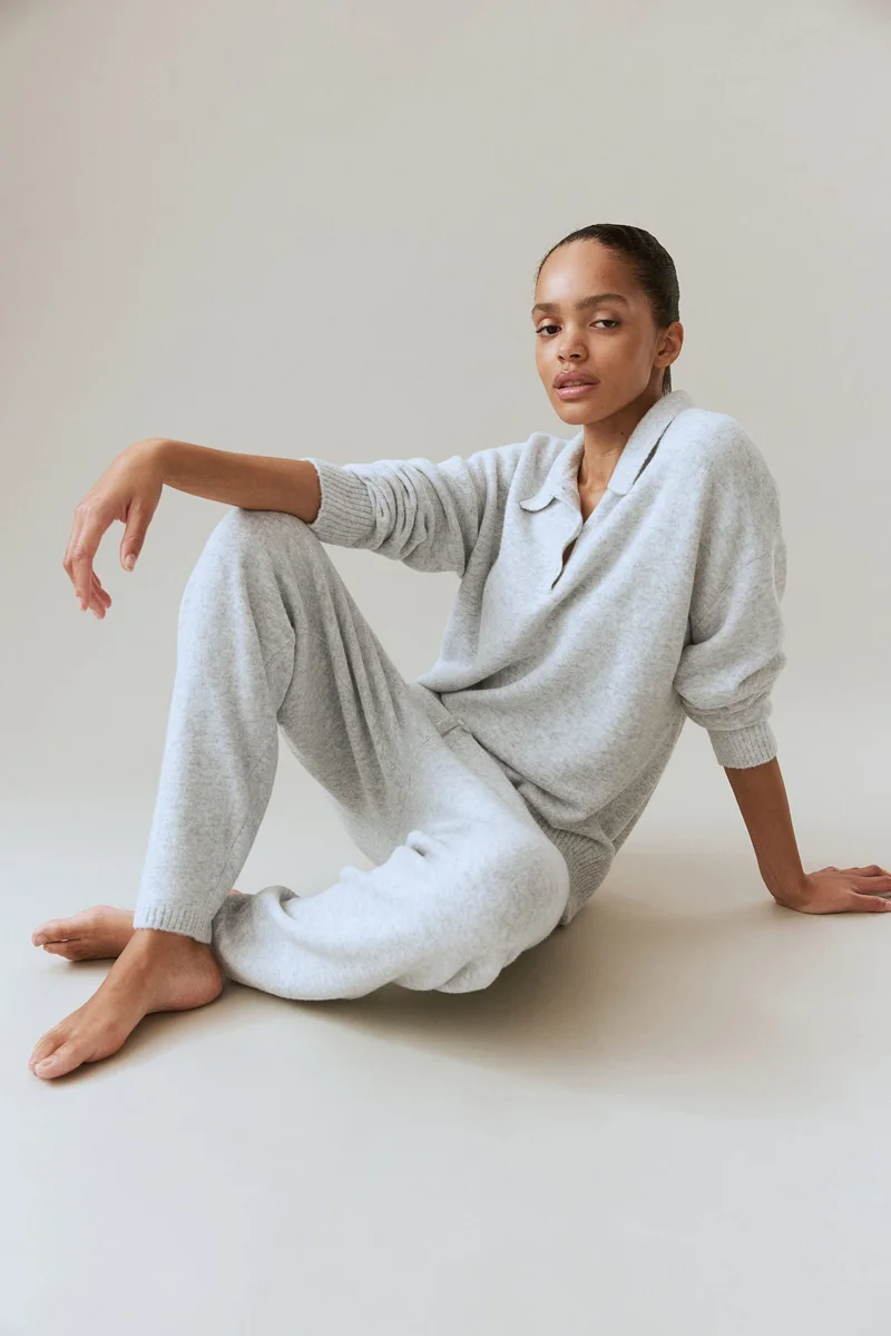 H&M Grey Dusty Light Fine-knit joggers for Women | Best Price UAE
