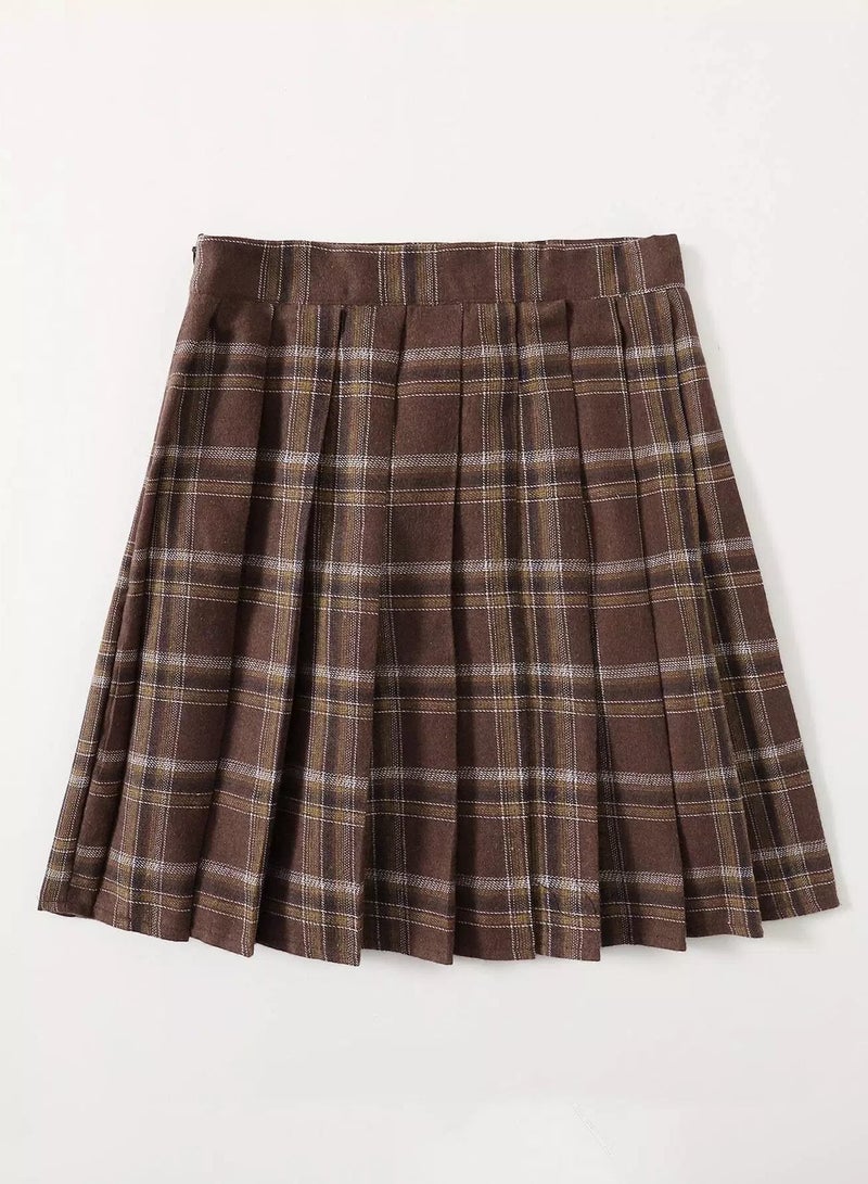 Zip Side Tartan Pleated Skirt  - Image 2