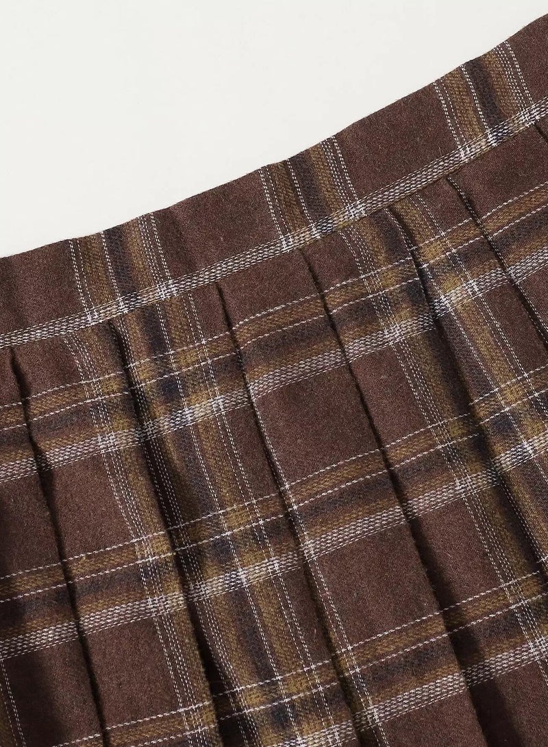 Zip Side Tartan Pleated Skirt  - Image 3