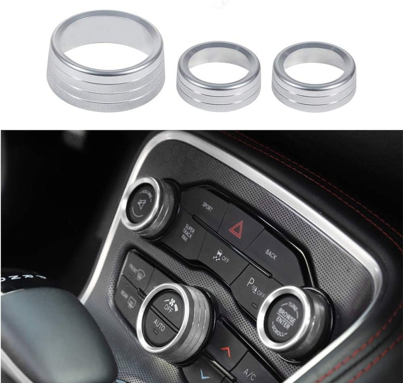 Keptrim AC Knobs Air Conditioner Switch Button for 2015-2020 Dodge Challenger Charger Chrysler 300 300s, for 2013-2018 Ram, Silver Aluminum, 3pcs - Image 1
