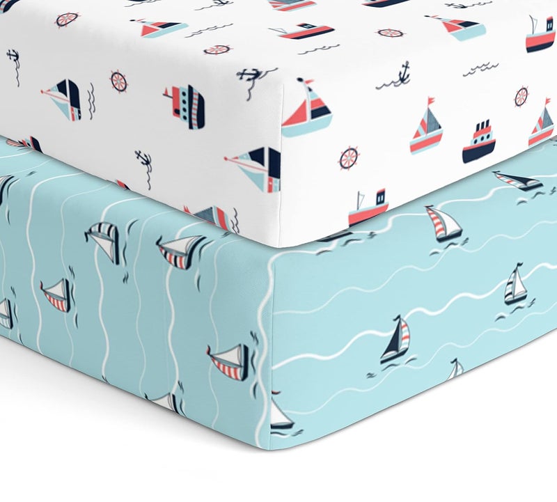 The White Cradle Cotton Baby Crib Fitted Bed Sheets for Cot Organic Twill Fabric Baby Bedding for New Born Infants Toddlers 28x14 Pack of 2 The White Cradle Yacht and Yacht Blotch