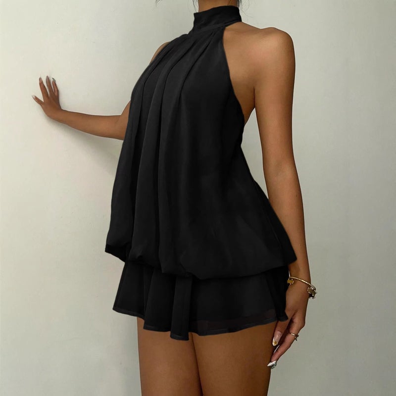Solid Color Halter Neck Tie Waist Beach Dress - Image 4