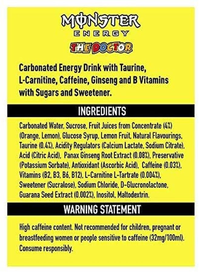 Monster Energy The Doctor VR/46 By Cougar, 500ml By Cougar (Pack of 6 Cans) | Premium Energy Drink with Citrus Flavor | Zero Fat, High Energy Boost | Ideal for Workouts, Gaming & Sports Edition (Imported-USA) - Image 4