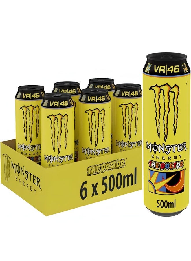 Monster Energy The Doctor VR/46 By Cougar, 500ml By Cougar (Pack of 6 Cans) | Premium Energy Drink with Citrus Flavor | Zero Fat, High Energy Boost | Ideal for Workouts, Gaming & Sports Edition (Imported-USA) - Image 1