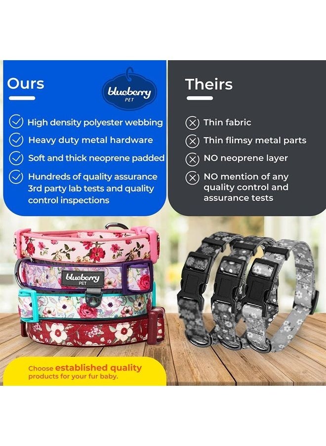 Blueberry Pet Soft & Comfy Oriental Flower Neoprene Padded Adjustable Dog Collar, Tuscan Red, Large, Neck 18"-26" 