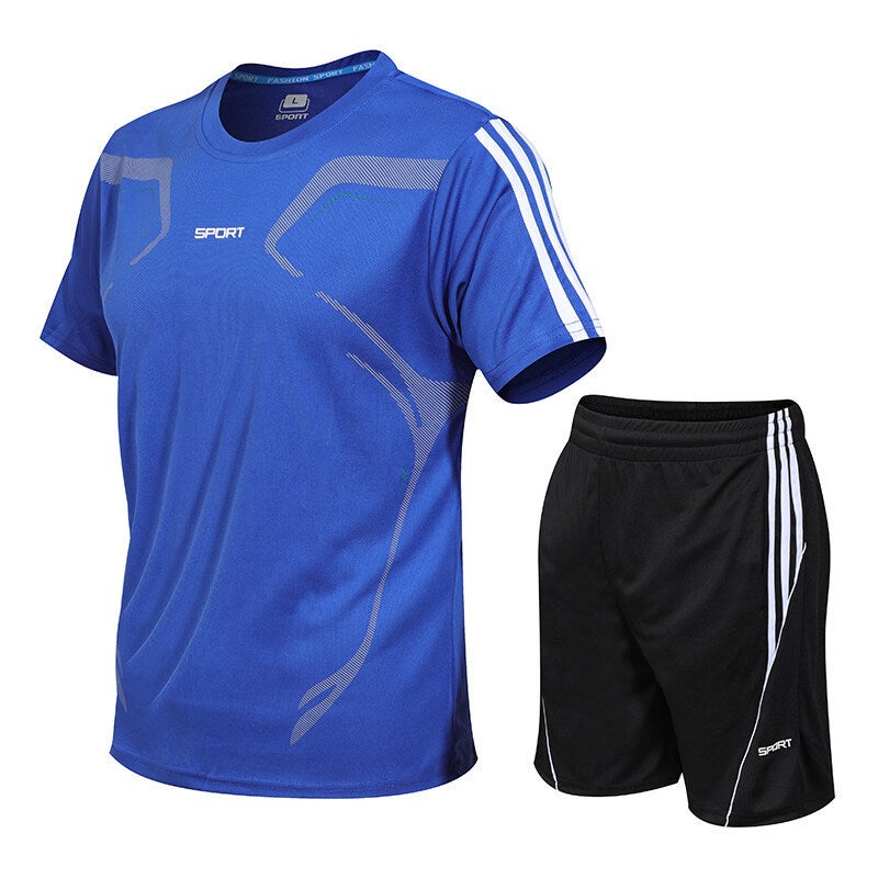 Generic Sports Suit Mens Summer Fitness Short-sleeved T-shirt Mens Quick-drying Clothes Running Loose Casual Sportswear Large Size Royal Blue  - Image 1