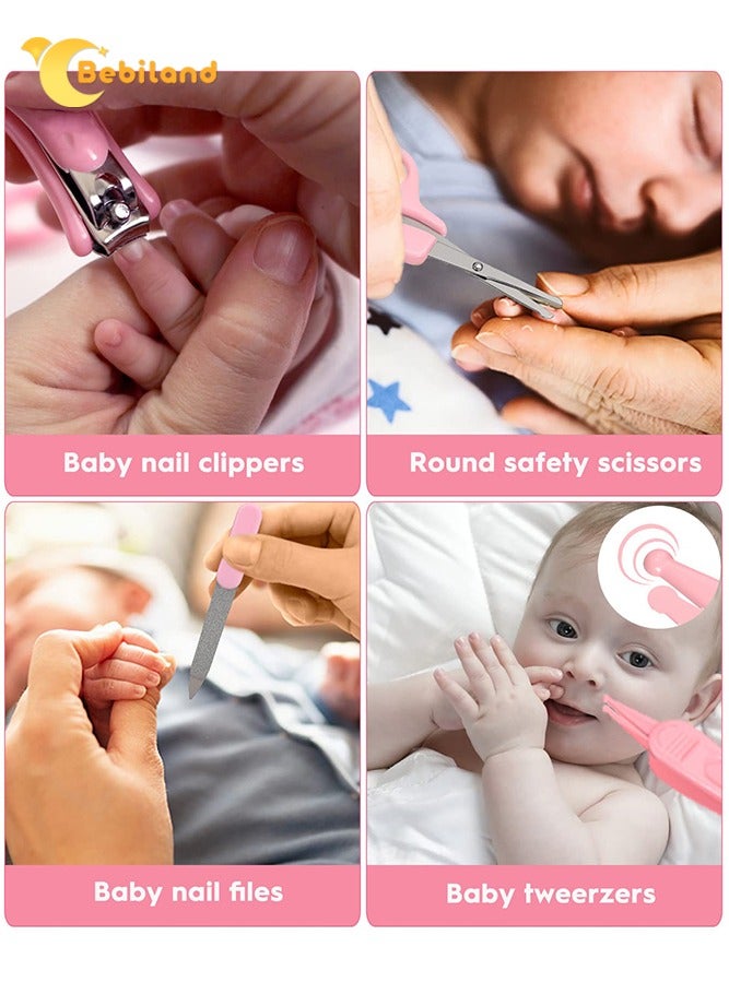 بيبي لاند مجموعة العناية بالطفل مكونة من 13 قطع مع ميزان حرارة، شفاط أنف، فرشاة أسنان، مشبك لهاية، لوح صنفرة، مقص أظافر، مقص، فرشاة ومشط، أداة استحمام محمولة للعناية اليومية الأساسية للأطفال الرضع(زهري) - Image 5