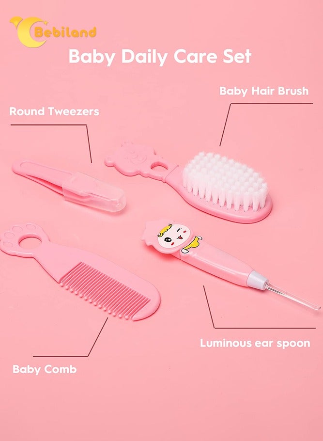 بيبي لاند مجموعة العناية بالطفل مكونة من 13 قطع مع ميزان حرارة، شفاط أنف، فرشاة أسنان، مشبك لهاية، لوح صنفرة، مقص أظافر، مقص، فرشاة ومشط، أداة استحمام محمولة للعناية اليومية الأساسية للأطفال الرضع(زهري) - Image 2