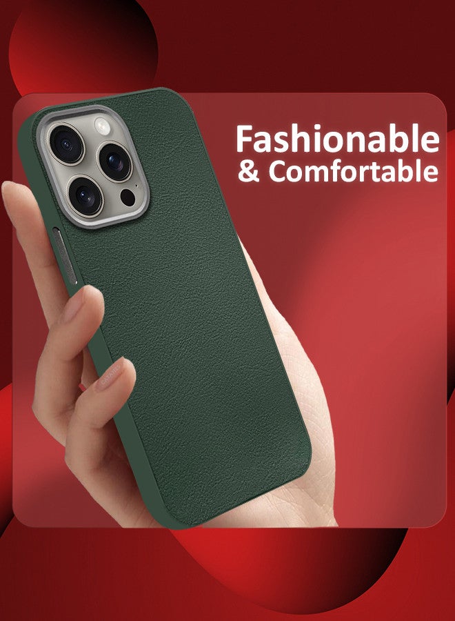 CATANES (for iPhone 15 Pro Max) 2 Pack Case Cover and Screen Protector Leather Case with Lens Frame Shockproof Full Body Protective Cover Green - Image 4