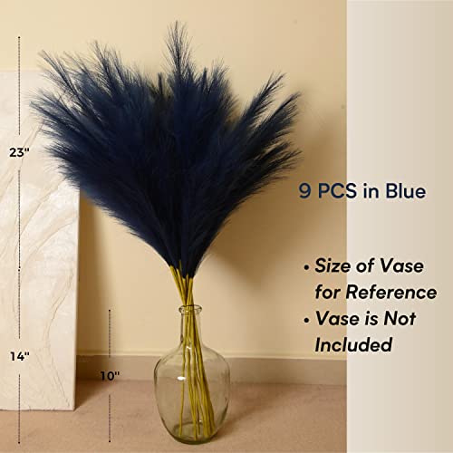 QUBITFUL Blue Pampas Grass, 9 PCS 37''/3.1FT Tall Fluffy Fake Pompas Floral, Large Faux Pompous Grass Branches for Floor Vase Fillers, Boho Farmhouse Room Wedding Decor (Blue) - Image 4