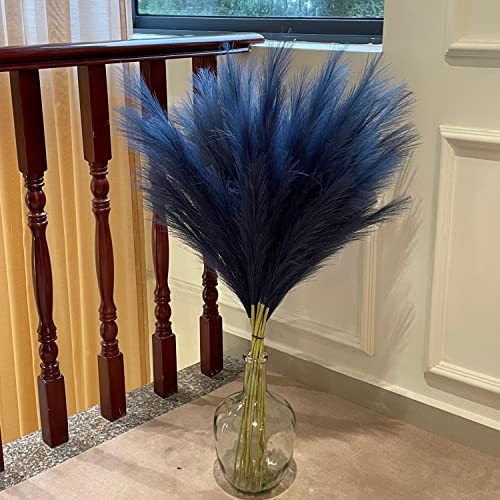 QUBITFUL Blue Pampas Grass, 9 PCS 37''/3.1FT Tall Fluffy Fake Pompas Floral, Large Faux Pompous Grass Branches for Floor Vase Fillers, Boho Farmhouse Room Wedding Decor (Blue) - Image 3