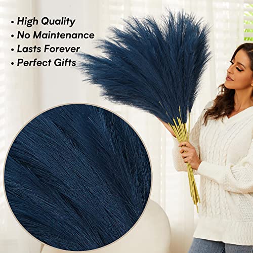QUBITFUL Blue Pampas Grass, 9 PCS 37''/3.1FT Tall Fluffy Fake Pompas Floral, Large Faux Pompous Grass Branches for Floor Vase Fillers, Boho Farmhouse Room Wedding Decor (Blue) - Image 5