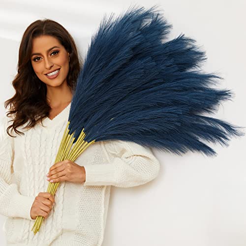 QUBITFUL Blue Pampas Grass, 9 PCS 37''/3.1FT Tall Fluffy Fake Pompas Floral, Large Faux Pompous Grass Branches for Floor Vase Fillers, Boho Farmhouse Room Wedding Decor (Blue) - Image 2