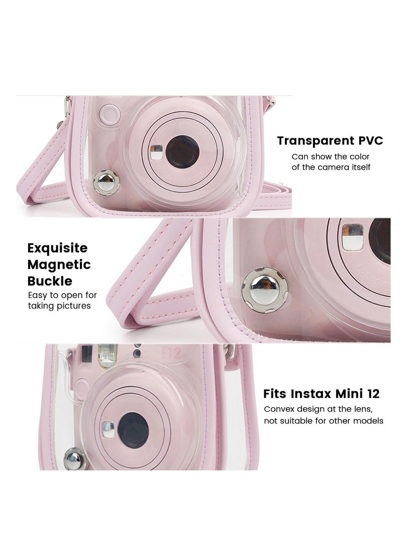 Generic Protective Clear Case for Fuji Instax Mini 12, Carrying Case Bag for Fujifilm Instax Mini 12 Instant Camera, PC Cover with Love-shaped Clip & Shoulder Strap (Pink)  - Image 4