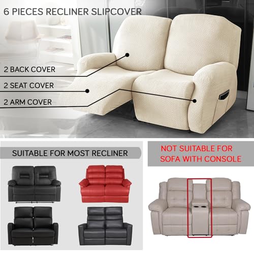 HOKIPO Premium 210gsm, Jacquard 2 Seater Recliner Sofa Cover, Beige (AR-4973-BGE) - Image 3