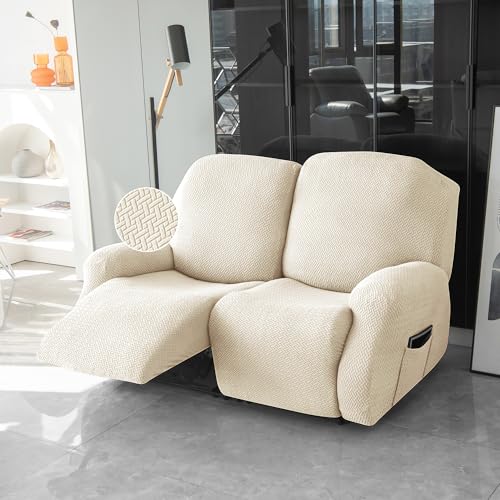 HOKIPO Premium 210gsm, Jacquard 2 Seater Recliner Sofa Cover, Beige (AR-4973-BGE) - Image 1
