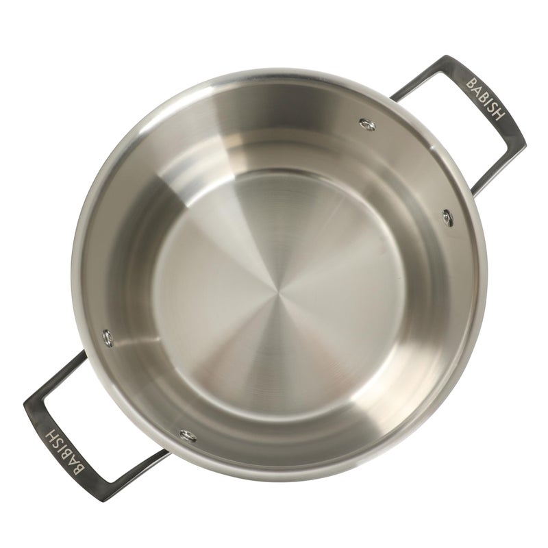 Babish 8 Quart Tri-Ply Stainless Steel Stock Pot with Glass Lid & Black Handles â€“ Dutch Oven, Oven Safe, Dishwasher Safe - Image 4