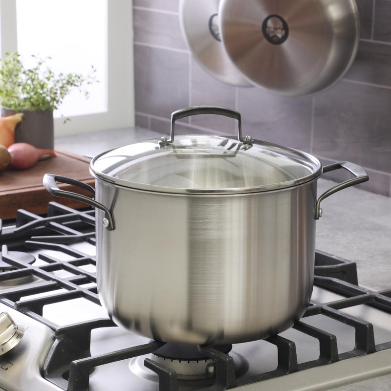 Babish 8 Quart Tri-Ply Stainless Steel Stock Pot with Glass Lid & Black Handles â€“ Dutch Oven, Oven Safe, Dishwasher Safe - Image 2