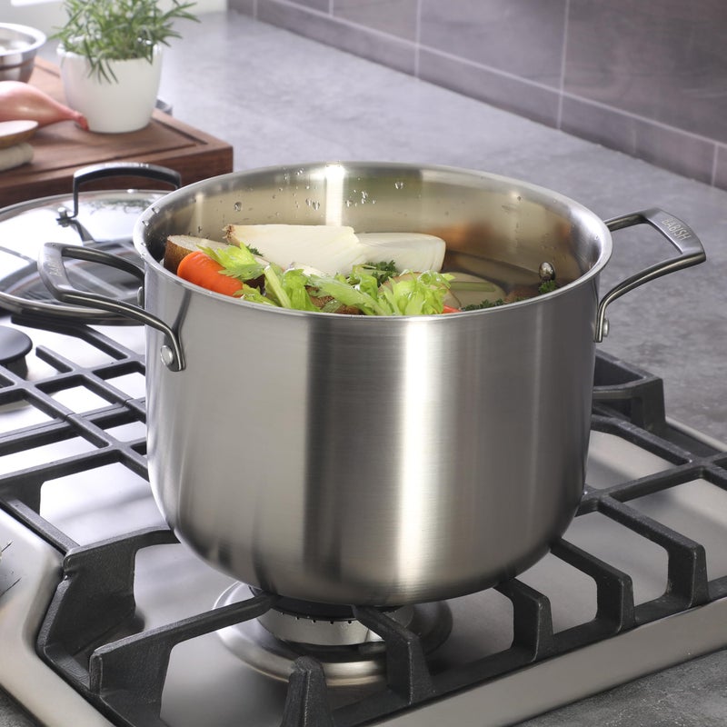 Babish 8 Quart Tri-Ply Stainless Steel Stock Pot with Glass Lid & Black Handles â€“ Dutch Oven, Oven Safe, Dishwasher Safe - Image 3
