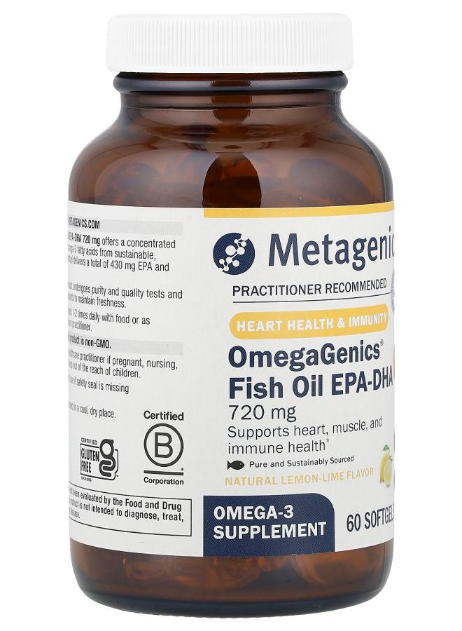 Metagenics أوميغا جينيكس® زيت السمك EPA-DHA بنكهة الليمون واللايم 720 ملغ 60 كبسولة لينة - Image 2