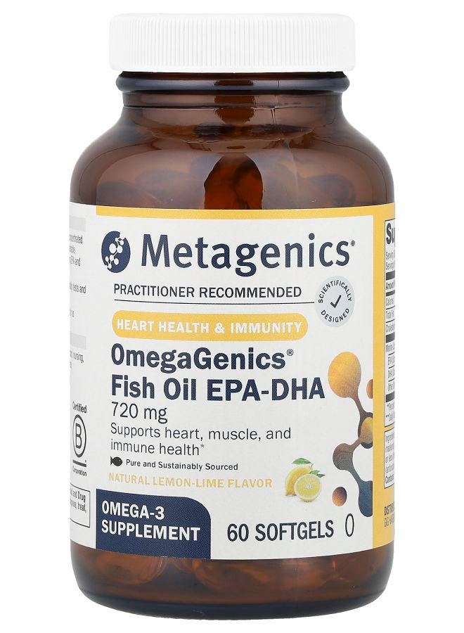 Metagenics أوميغا جينيكس® زيت السمك EPA-DHA بنكهة الليمون واللايم 720 ملغ 60 كبسولة لينة - Image 1