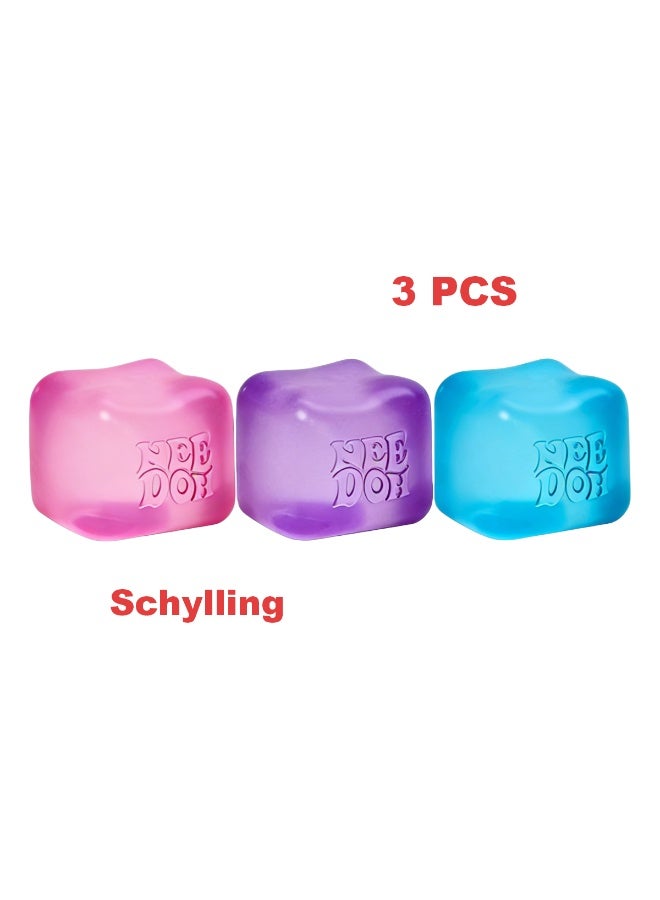 Schylling NeeDoh Nice Cube -Sensory Squeeze Toy with Super Solid Squish - 2.25" Cube (Blue+Purple+Pink) - Image 1