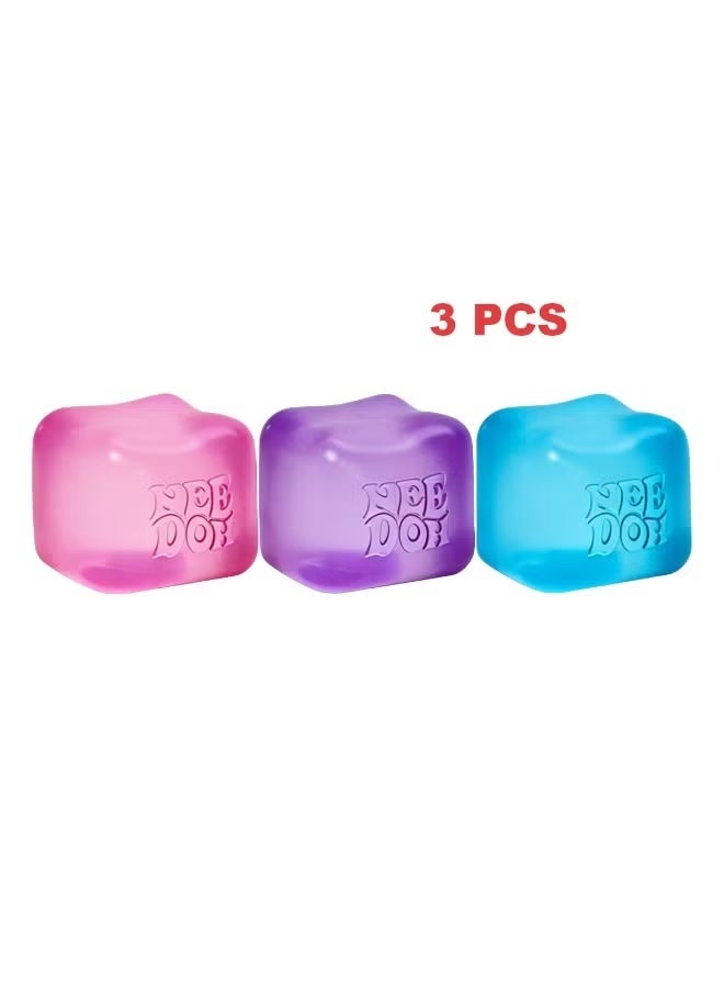 NeeDoh Nice Cube -Sensory Squeeze Toy with Super Solid Squish - 2.25" Cube (Blue+Purple+Pink) - Image 1