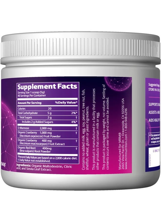 MRM Nutrition D-Mannose + Cranberry | Cranberry Flavored | Urinary Tract + Bladder Health | Low-Sugar | Gluten Free + Vegan | 40 Servings - Image 2