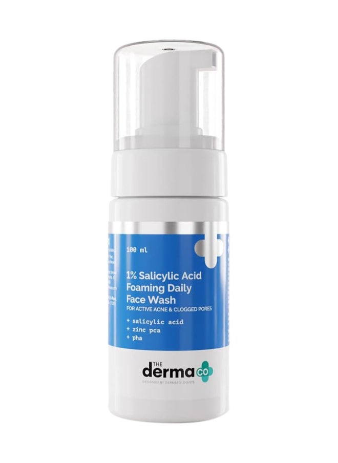 THE derma Co The Derma Co 1% Salicylic Acid Foaming Daily Face Wash with Salicylic Acid, Zinc PCA & PHA for Active Acne & clogged Pores - 100 ml Reduces Acne | Unclogs Pores  - Image 1